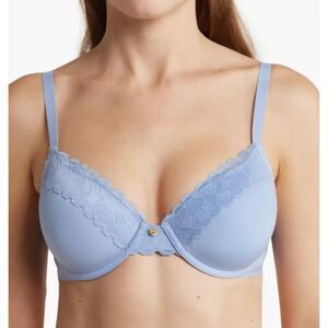 Natori Bra Women's 32DDD Blue Bluebell Refined Contour T-Shirt Lace Trim EUC